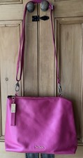 Pierre Cardin Women’s Fuchsia Cerise Pink Pebble Leather Shoulder Crossbody Bag 