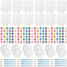 12 Set Acrylic Paint Kit Mini Stretched Canvas with Easel, 5.9 x 5.9 Inch