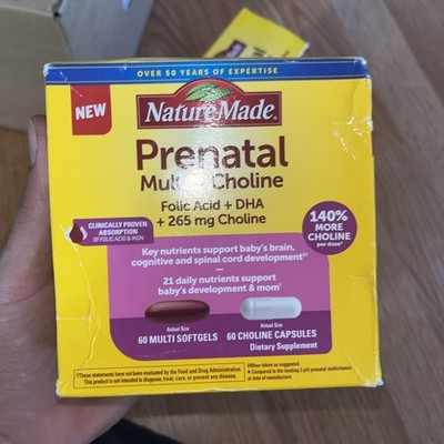 Nature Made Prenatal Multi Choline Folic Acid DHA 60+60 Count ~ Exp 01/26