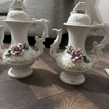 2 x Vintage Capodimonte Large Italian Decorative Teapot Floral Pattern 1 L 