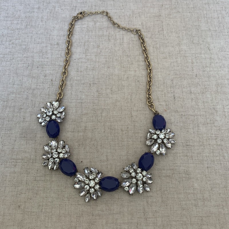 Gorgeous J Crew Statement Blue & White On Gold Tone Necklace; Weddings, Art Deco