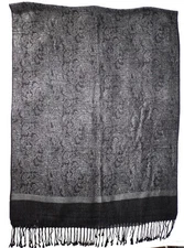 BLACK & GRAY REVERSABLE PAISLEY PASHMINA SHAWL or SCARF with FRINGE