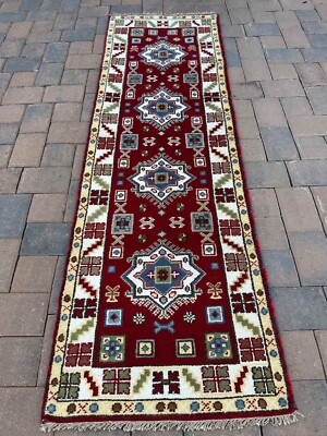 Brand New Colorful Tribal Runner Handmade in India,Geometric Kazakh Design, 3x8