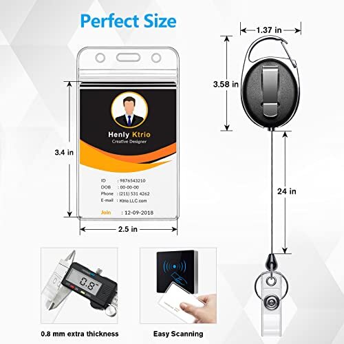 2 Retractable Badge Reel ID Card Holder Heavy Duty Metal With Belt Clip Key Ring - Picture 3 of 7