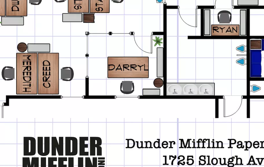 The Office Dunder Mifflin Scranton Floor Plan Art Gift Schrute Jim Michael Scott