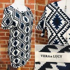 VERA & LUCY Size 12-14 Black Navy Blue Floral Dress Summer Excellent S4
