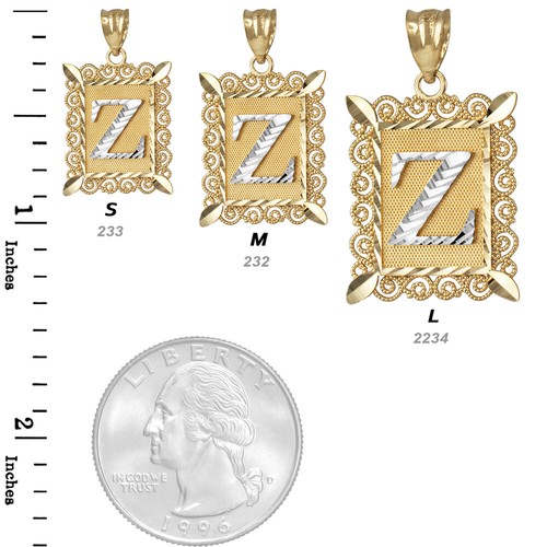 Gold Filigree Alphabet Letter Initial A-Z Personalized Charm Pendant (S/M/L) - 第 1/2 張圖片