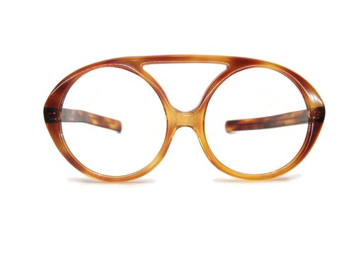 Vintage French 70s Futuristic Round Tortoise Eyeglasses or Sunglasses Frame
