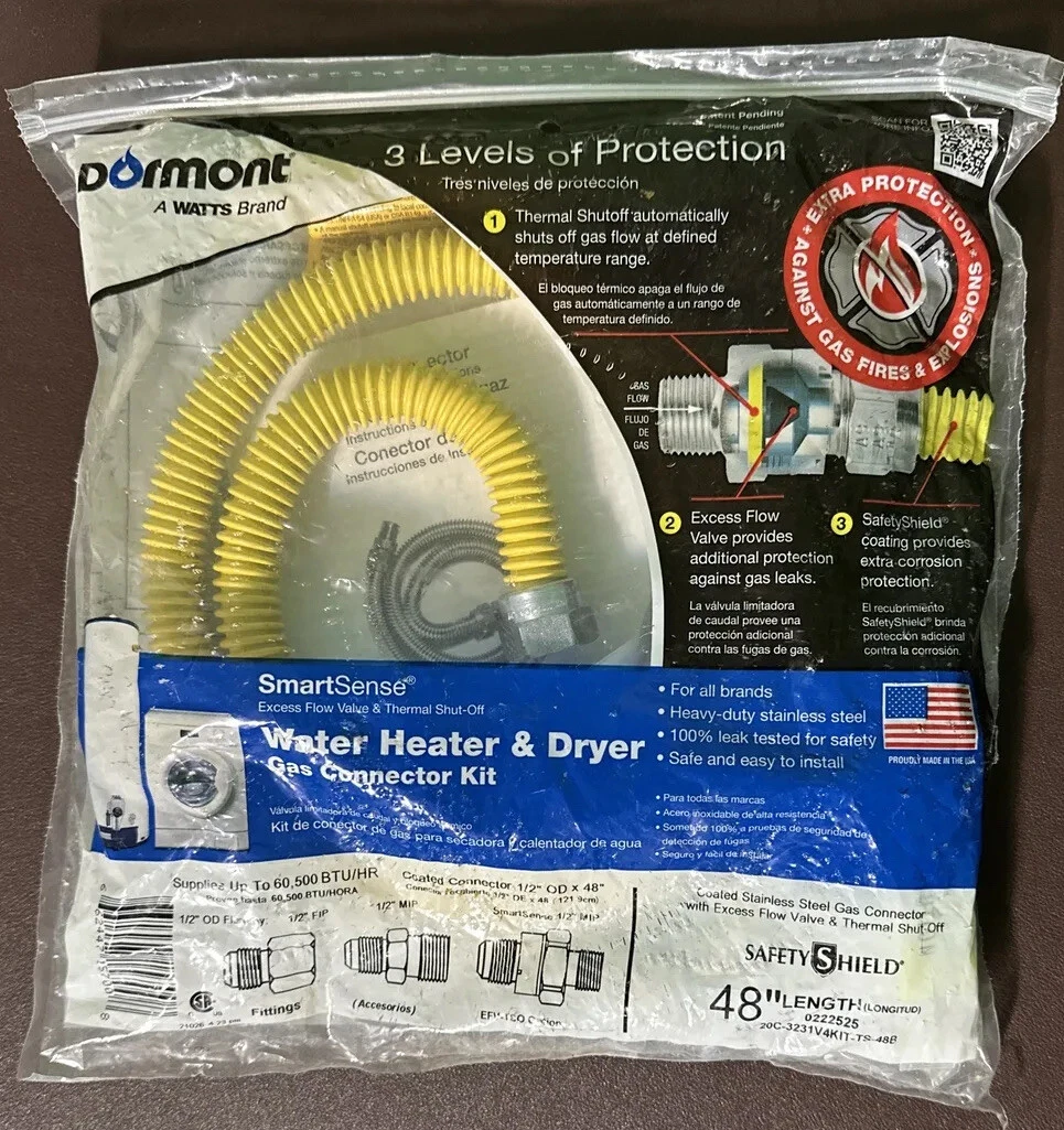 48u0026#034;Gas Yellow Hose Connector Kit Gas Line for Dryer Water Heater  Stove- 5/8 In. | eBay