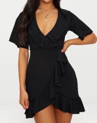 Damen Ex Pretty Little Thing Wickel-Stil Minikleid Größe 6 8 10 12 14 16
