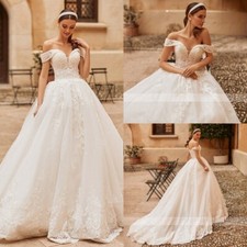 Luxury A-Line Wedding Dresses Off Shoulder Sleeveless Lace Applique Bridal Gowns