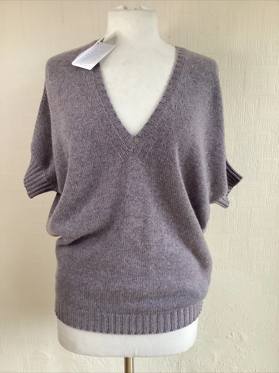 John Laing Pure Cashmere Jumper Oversize Short Sleeve V Neck Close knit Lux NWT