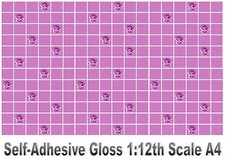 Dolls House Wallpaper Stick-on Self-Adhesive Gloss Mauve Rose Tiles Landscape