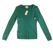 Ann Taylor Loft Womens Green V Neck Stretch 100 Pima Cotton Sweater Size XS