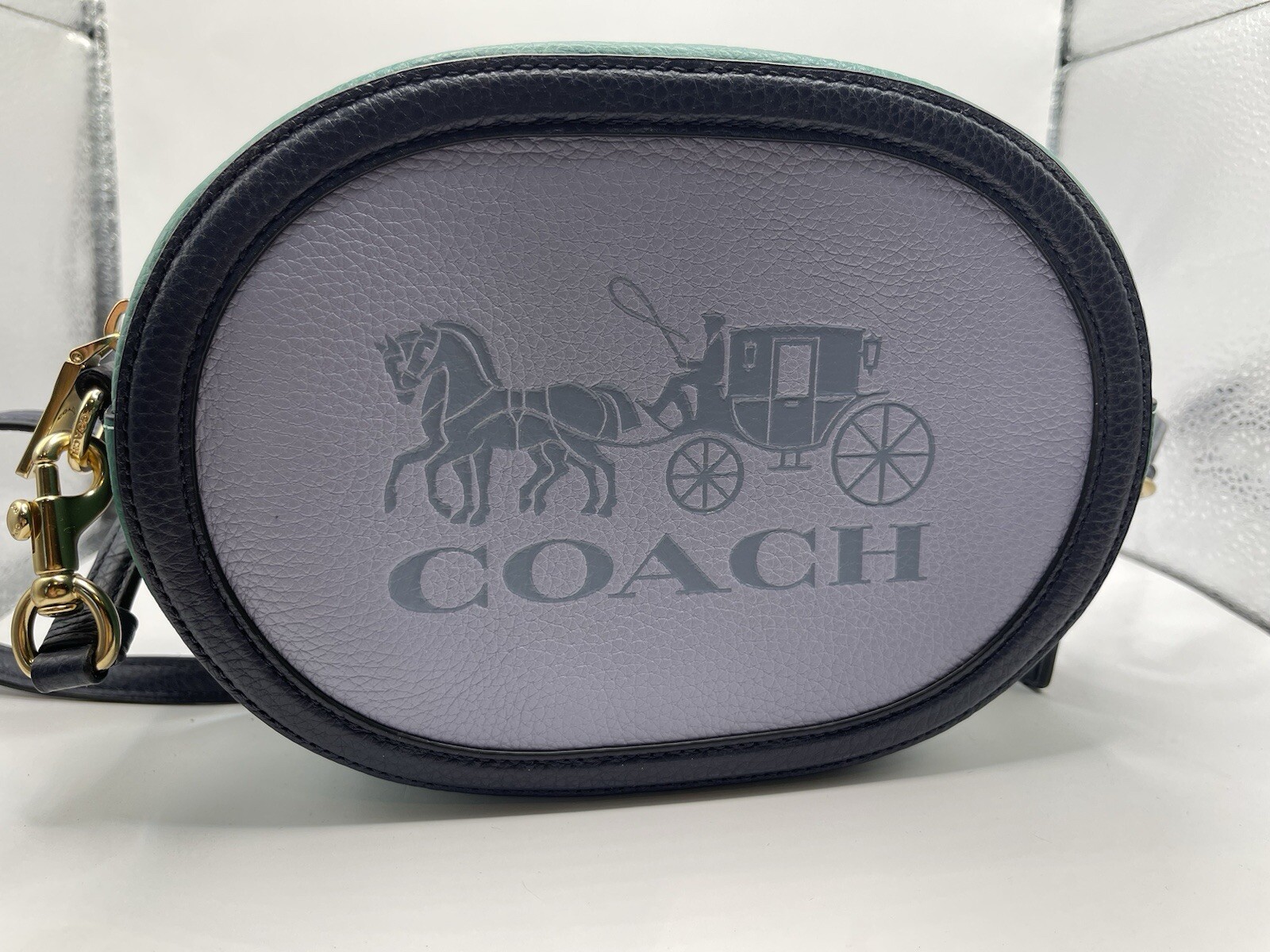 Coach Leather Crossbody Bag in Green, Gray, and Black-image