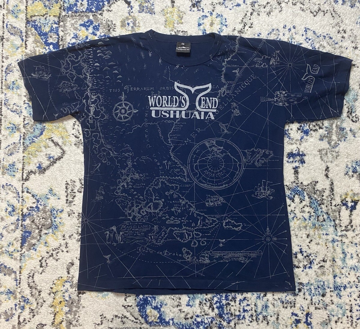 Vtg Patagonia Sur All Over Print Map T Shirt Mens Medium World’s End Ushuaia