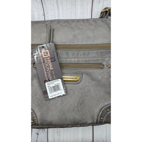 Mujer Bolso de Mano Monedero Cubo Bandolera Gris Mediano 12" Bolsillos Vinilo Suave - Imagen 3 de 5