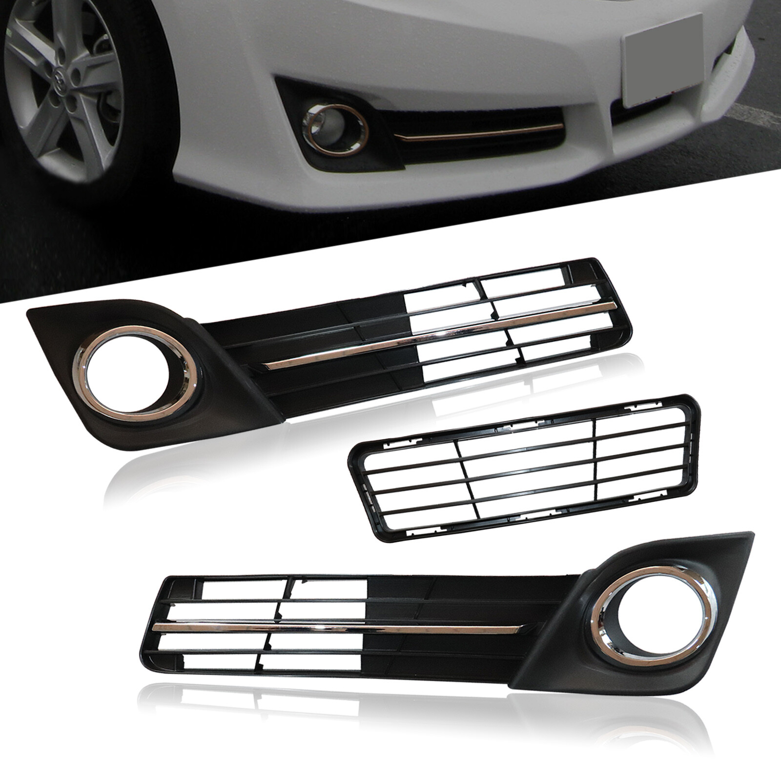 2012-2014 Toyota Camry SE 3PC Front Bumper Grille Fog Light Cover Trim Set