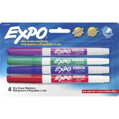 Expo Markers Dry Erase White Board Fine Point 4/Pk Ast Colors School Office Home