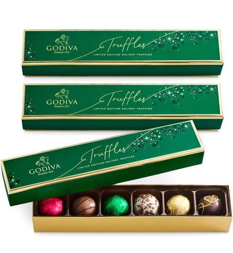 Godiva Chocolate Holiday Truffle Flight - 6 Piece Assorted Gift Box, Set Of 3 - Afbeelding 1 van 5