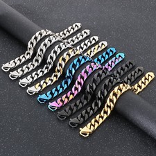 Multicolor Hotsale 15mm Women Men Stainless Steel Curb Link Chain Bracelet 8.26"