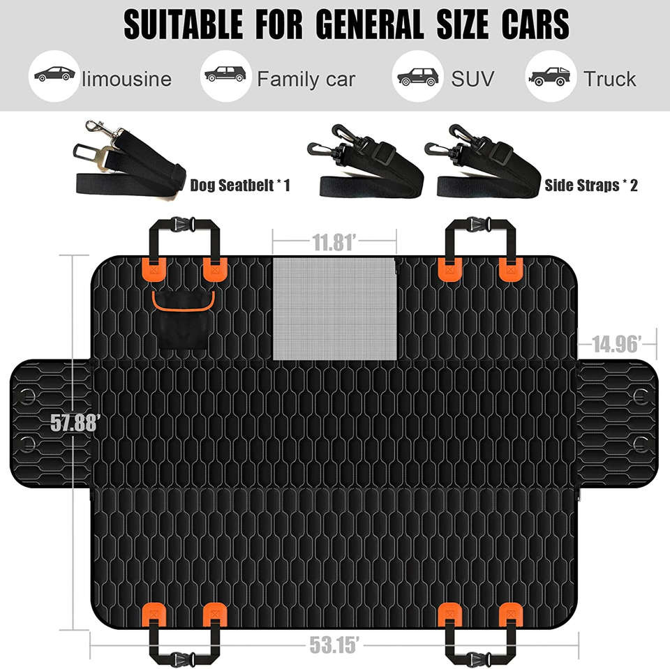 Dog Car Seat Cover for Back Seat,Waterproof with Mesh Window and