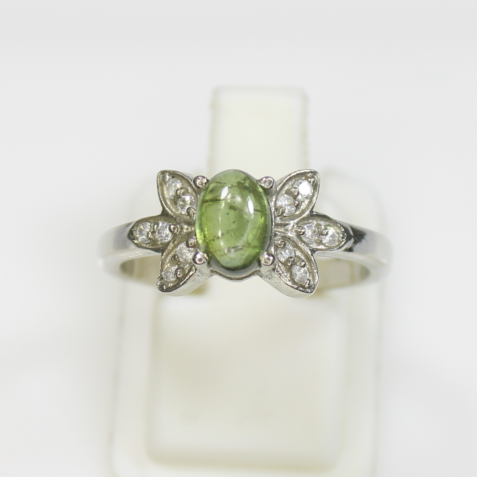Natural Green Tourmaline Solitaire Ring in Sterling Silver – All Sizes Available