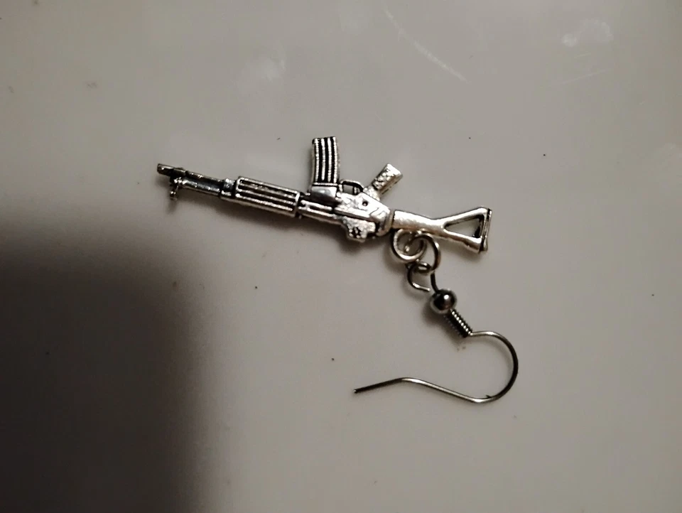 Galil Rifle Gun Earrings – Tibetan Silver Handmade Jewelry, Military Style - Image 3 of 3