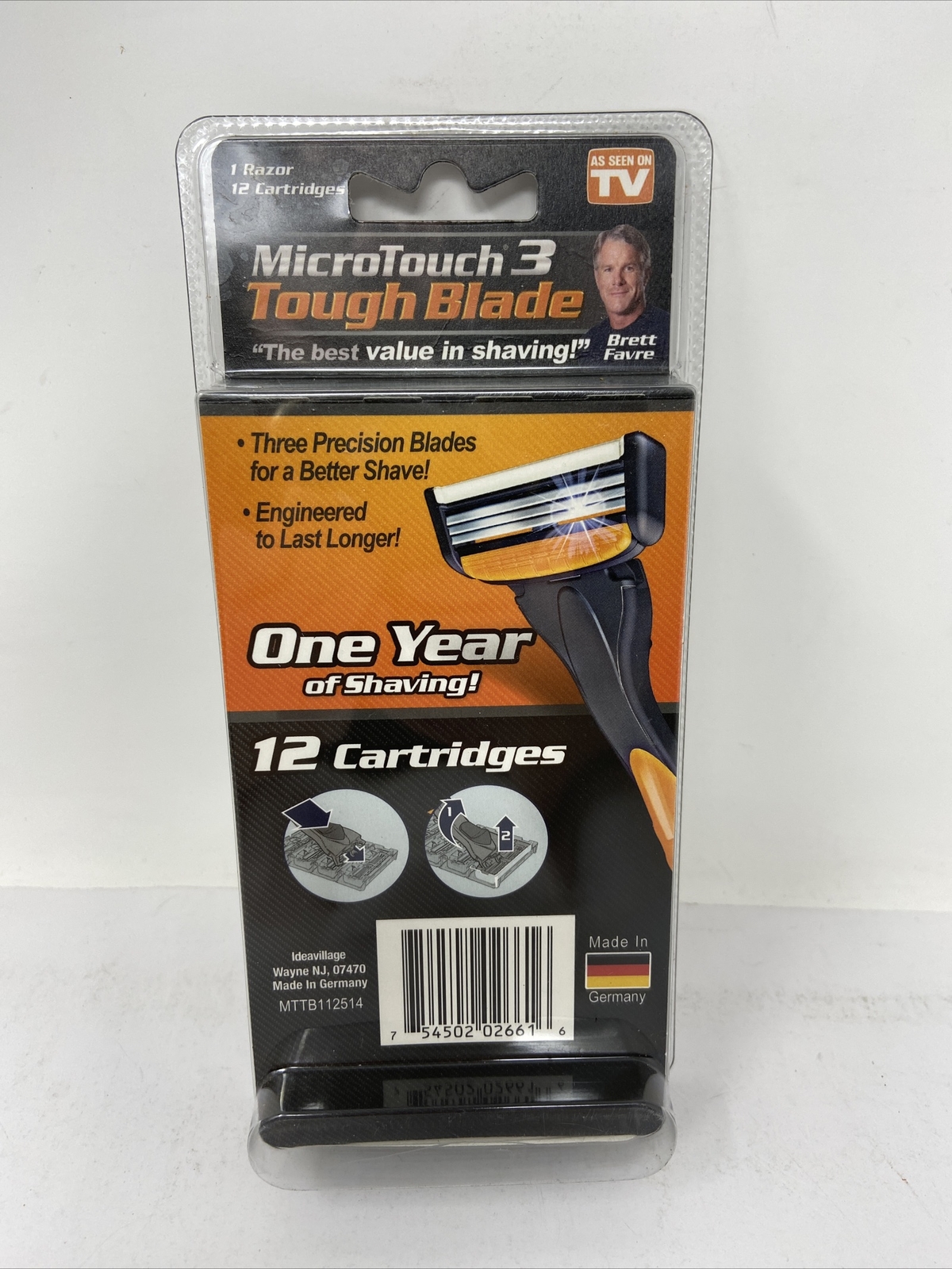 MicroTouch 3 Tough Blade Razor 12 Cartridges Brett Favre razor As Seen