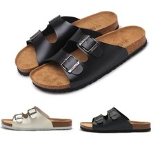 Pantoletten PU Sandalen Herren Damen Hausschuhe Korksohle Fußbett Slipper DE