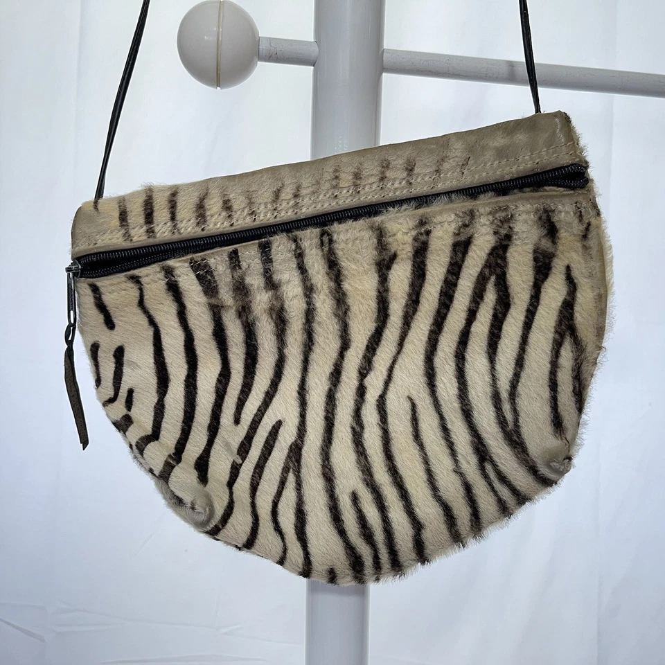 Bandolera de Colección CARLOS FALCHI Bolso de Piel Estampado de Cebra Correa para el Hombro