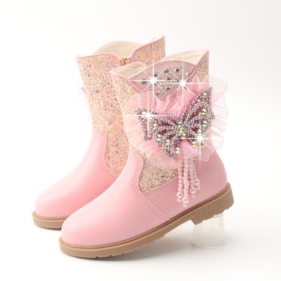 Winter Elsa Kinder Mädchen Prinzessin Kristall Paillette Perle Kurze Stiefel