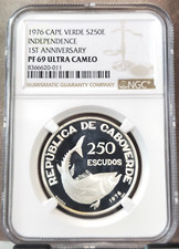 1976 CAPE VERDE SILVER 250 ESCUDOS TUNA FISH NGC PF 69 ULTRA CAMEO RARE TOP POP