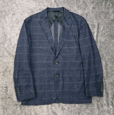 Brooks Brothers Regent Fit Sport Coat 41R Navy Plaid Made In Italy Maggia Cotton