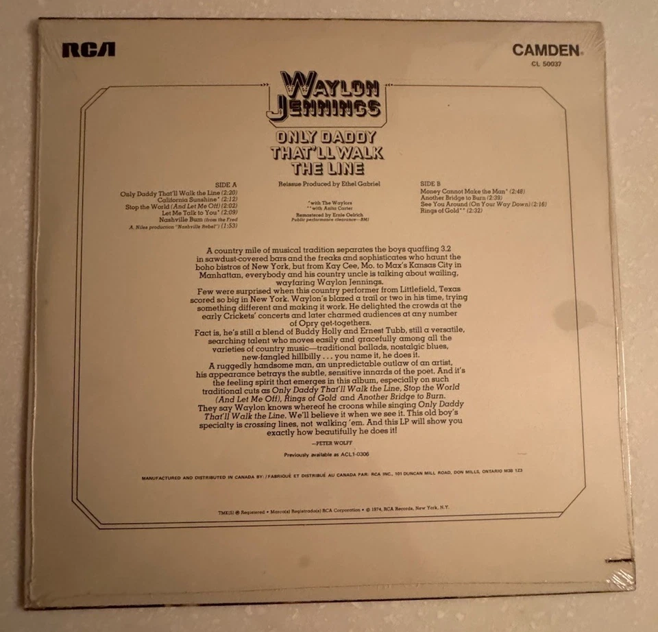 Waylon Jennings-Only Daddy That’ll Walk The Line (1974,Vinyl LP) “Sealed” - Image 2 of 2