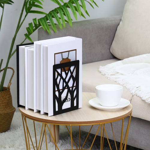 7 Set Book Ends Metal Bookends for Shelves Decorative Tree Book Shelf Black - Bild 5 von 6