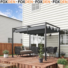 Metal Pergola Retractable Canopy 3 x 2m Patio Gazebo Sun Shelter Garden Shade