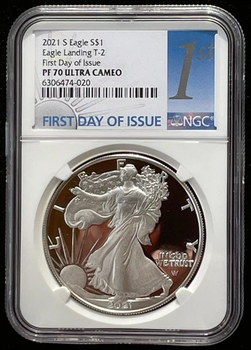 2021-S $1 SILVER AMERICAN EAGLE NGC PF70 Eagle Landing T-2 FDOI : 06888
