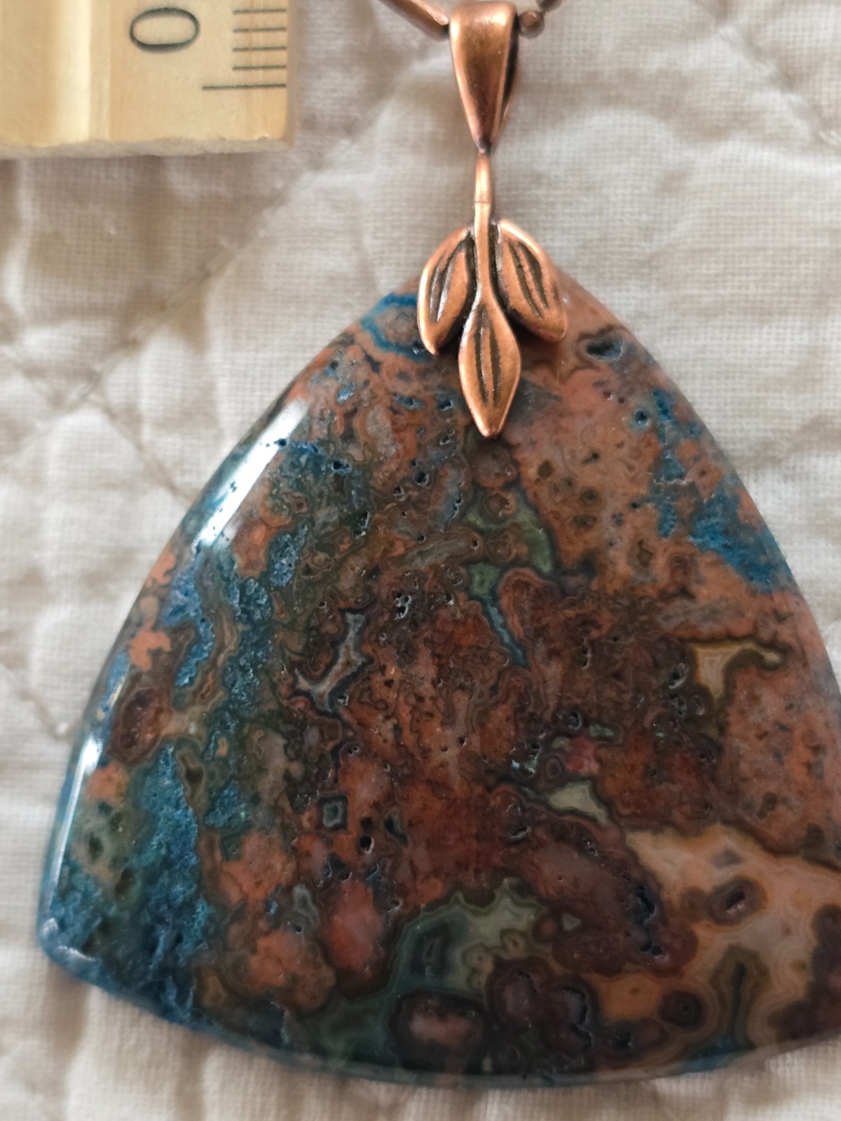 Triangular Teal and Copper Colored Crazy Lace Aga… - image 10