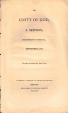 Samuel Cooper Thacher / Unity of God Sermon Delivered in America September 1815