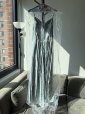 Azazie Womens Full Length Chiffon Bridesmaid Dress Sleeveless Size SM Light Blue