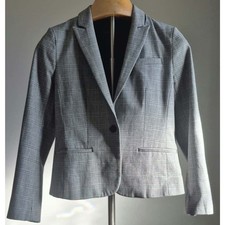 Banana Republic Classic Fit Blazer Women s 4P Petite Gray Plaid One Button