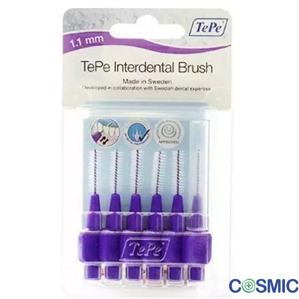 Tepe 1.1 mm Interdent Purple Brushes - Pack of 6 Dental Flosser for Gaps