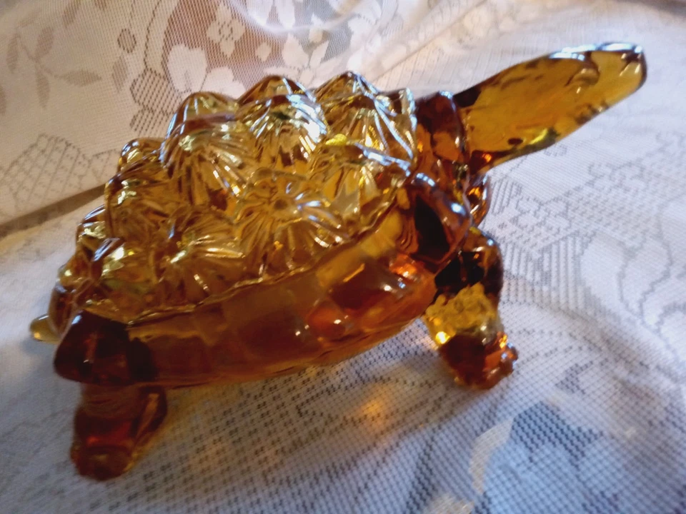 Original Vintage Amber Large Lidded Turtle / Tortoise Centerpiece / Figurine 40s - image 2 of 4