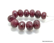 Natural Ruby Faceted Rondelle Beads, Beads Size 8mm-9mm, 9 Pieces Of Ruby Beads.