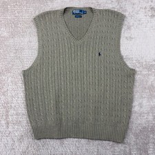 Polo Ralph Lauren Mens XL Cable Knit Sweater Vest V-Neck Cotton Green Sage Pony