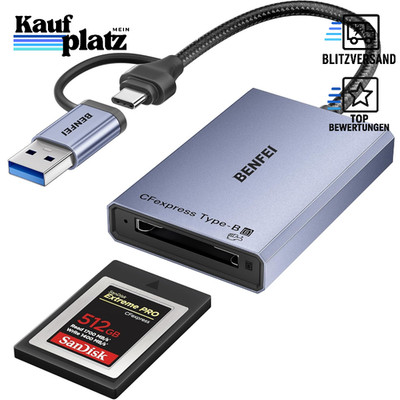CFexpress Kartenleser Typ B USB 3.2 10 Gbit/s 2-in-1 Adapter für Windows Mac