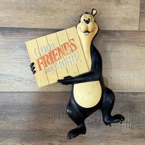 Vintage Hamm's Beer Plastic Good Friends Meet Here Bear Promotional Bar Sign