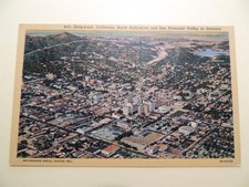 Hollywood California linen postcard aerial North Hollywood San Fernando Valley