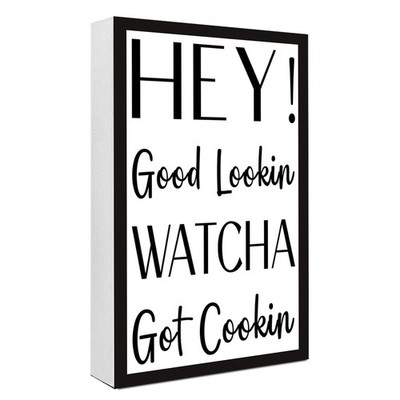 Hey Good Lookin Sign Wood Box,Funny Kitchen Wooden Block Sign for Kitchen Din...